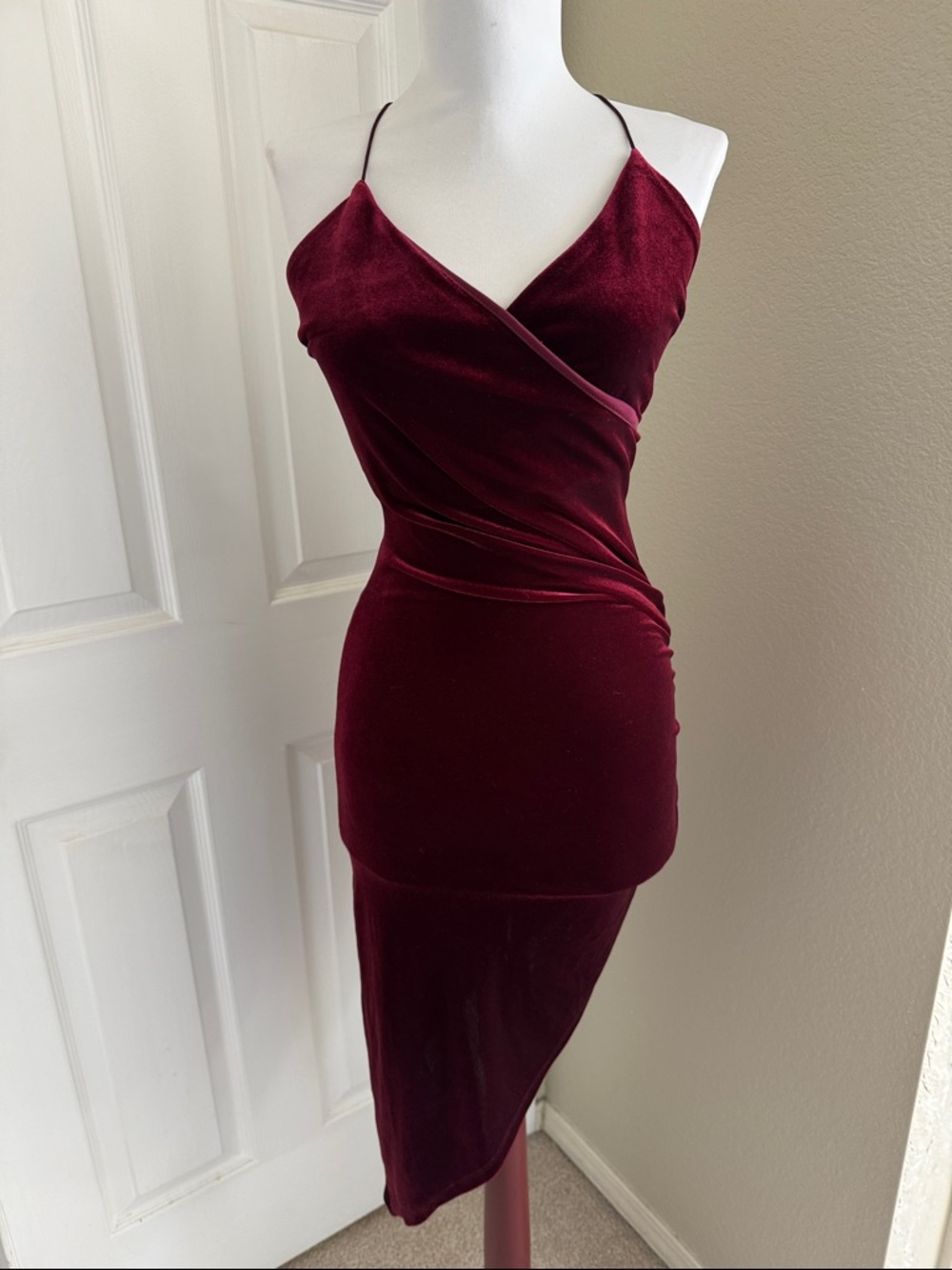 Windsor Burgundy Velvet Asymmetrical Slip Dress